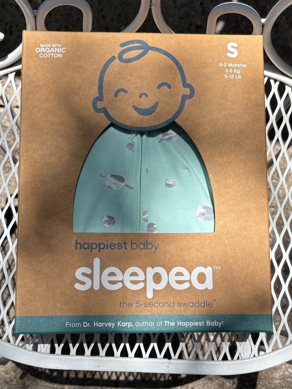 sleepea Happiest Baby 5-Second Swaddle - Mint with Silver Planets - Size S